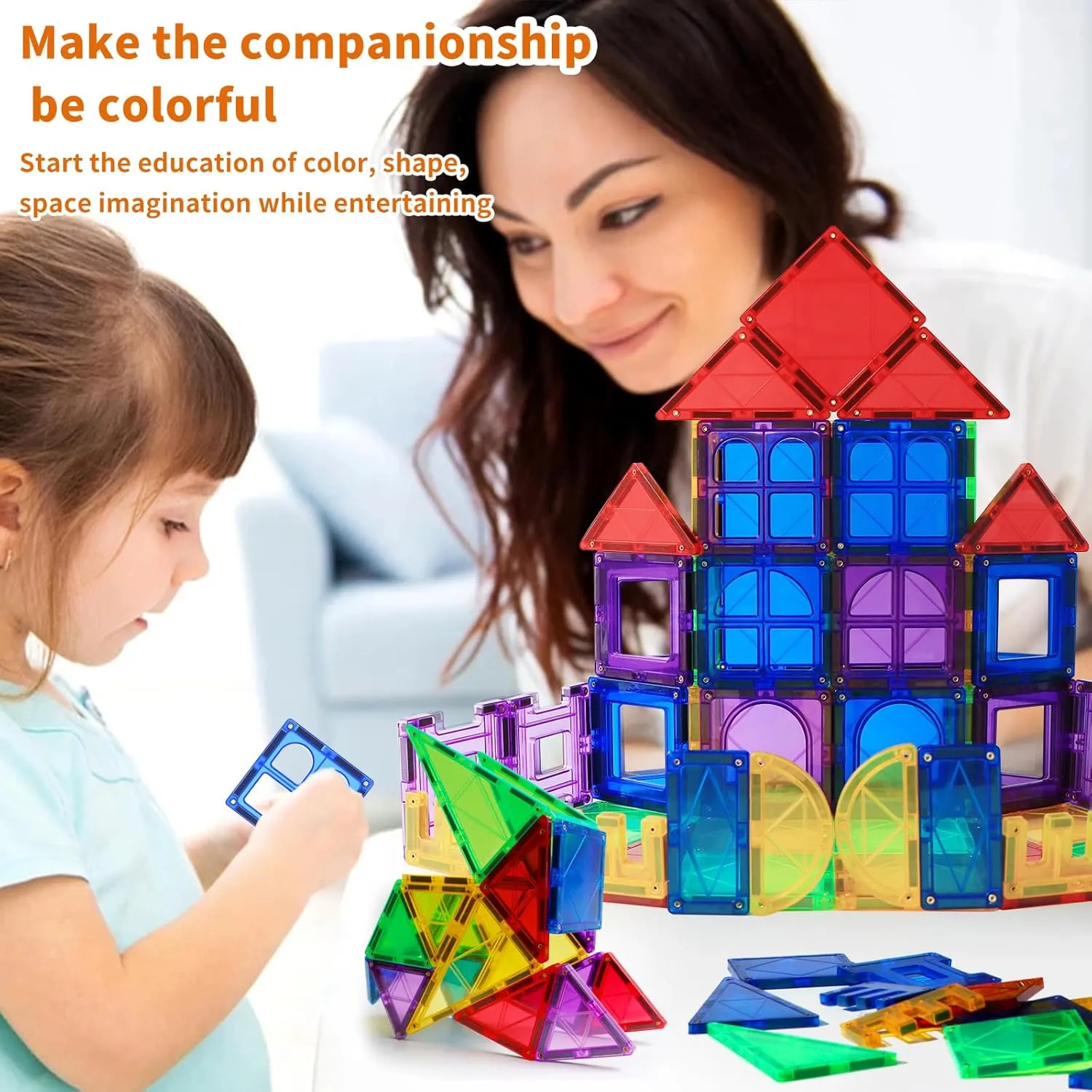 MAGBLOCK Magnetic Tiles for Kids, 66PCS Magnet Tiles Building Blocks Construction Toys Incorporating Magnets for Toddlers, Magnetic Blocks Learning Toys Gift for 3  Year Old Boys and Girls