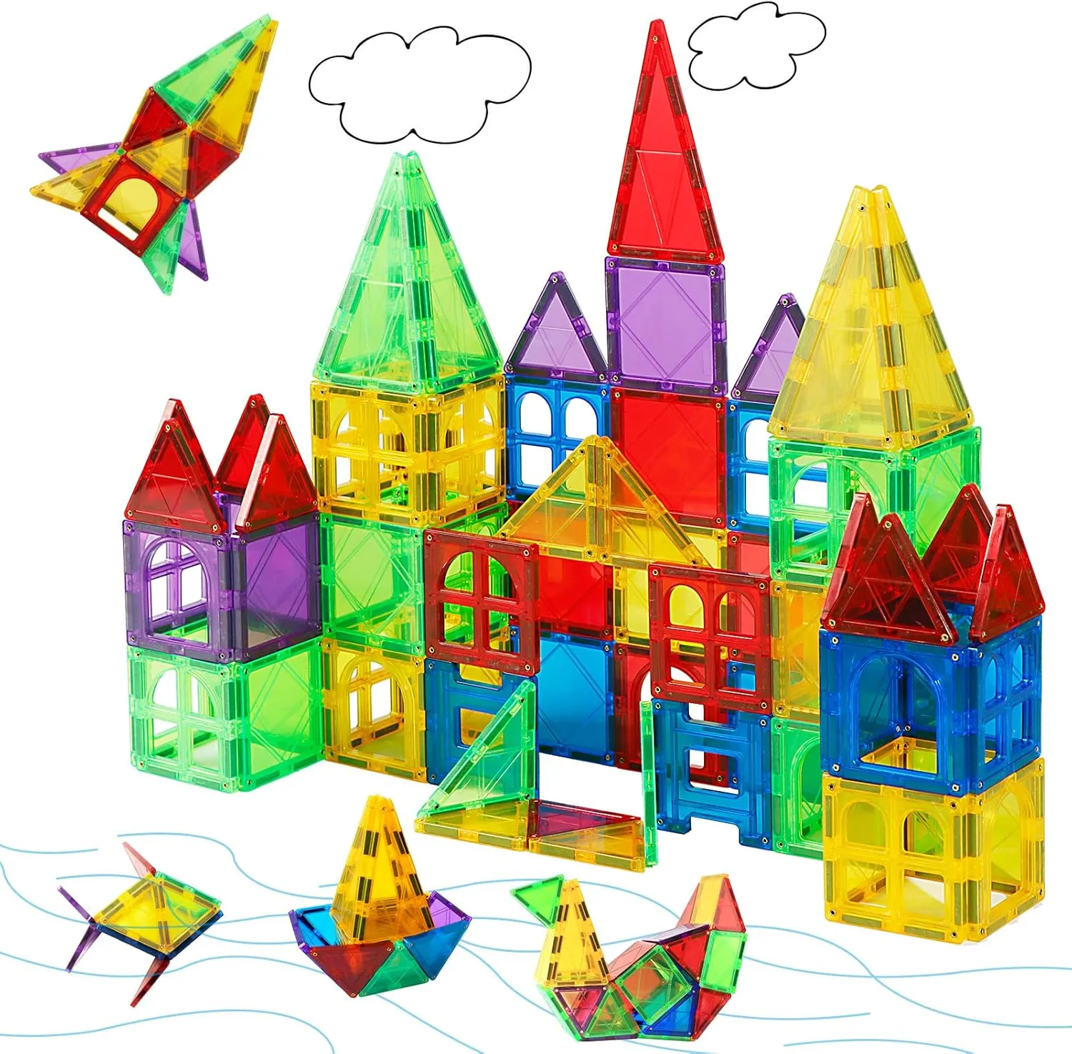 MAGBLOCK Magnetic Tiles for Kids, 66PCS Magnet Tiles Building Blocks Construction Toys Incorporating Magnets for Toddlers, Magnetic Blocks Learning Toys Gift for 3  Year Old Boys and Girls