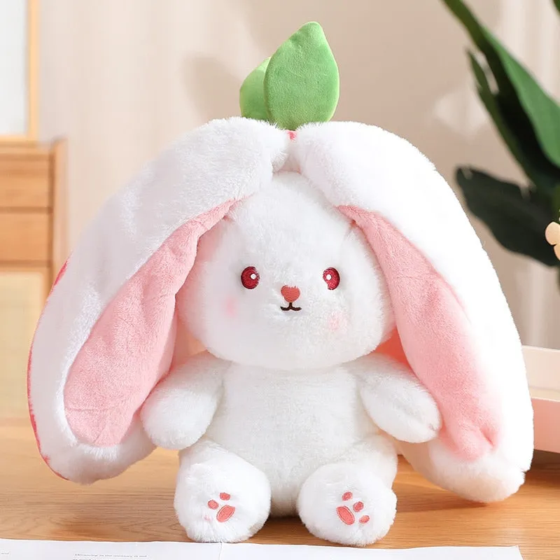 Magical Carrot to Rabbit Transformation - 18CM Cute Bunny Plush Toy with Long Ears, a Kawaii Kids' Must-Have