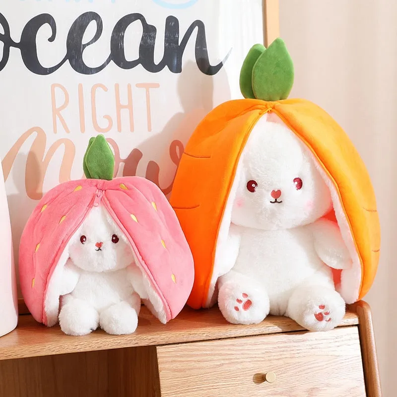 Magical Carrot to Rabbit Transformation - 18CM Cute Bunny Plush Toy with Long Ears, a Kawaii Kids' Must-Have
