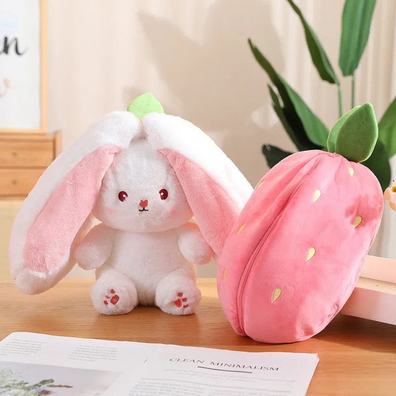 Magical Carrot to Rabbit Transformation - 18CM Cute Bunny Plush Toy with Long Ears, a Kawaii Kids' Must-Have