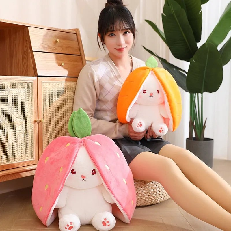 Magical Carrot to Rabbit Transformation - 18CM Cute Bunny Plush Toy with Long Ears, a Kawaii Kids' Must-Have