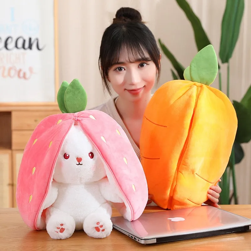 Magical Carrot to Rabbit Transformation - 18CM Cute Bunny Plush Toy with Long Ears, a Kawaii Kids' Must-Have