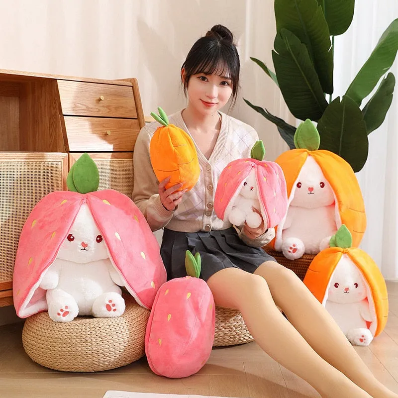 Magical Carrot to Rabbit Transformation - 18CM Cute Bunny Plush Toy with Long Ears, a Kawaii Kids' Must-Have