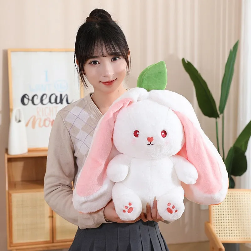 Magical Carrot to Rabbit Transformation - 18CM Cute Bunny Plush Toy with Long Ears, a Kawaii Kids' Must-Have