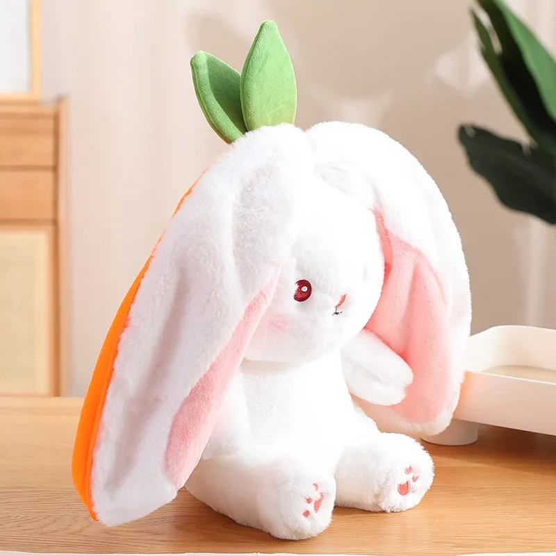 Magical Carrot to Rabbit Transformation - 18CM Cute Bunny Plush Toy with Long Ears, a Kawaii Kids' Must-Have