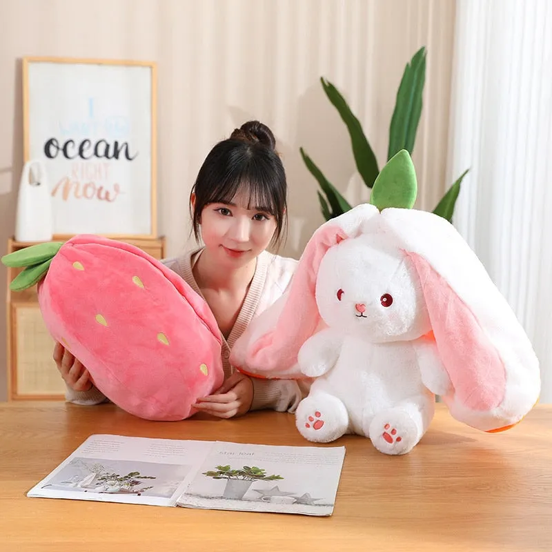 Magical Carrot to Rabbit Transformation - 18CM Cute Bunny Plush Toy with Long Ears, a Kawaii Kids' Must-Have