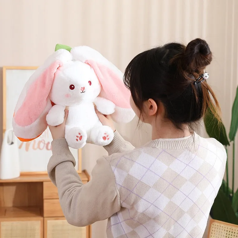 Magical Carrot to Rabbit Transformation - 18CM Cute Bunny Plush Toy with Long Ears, a Kawaii Kids' Must-Have