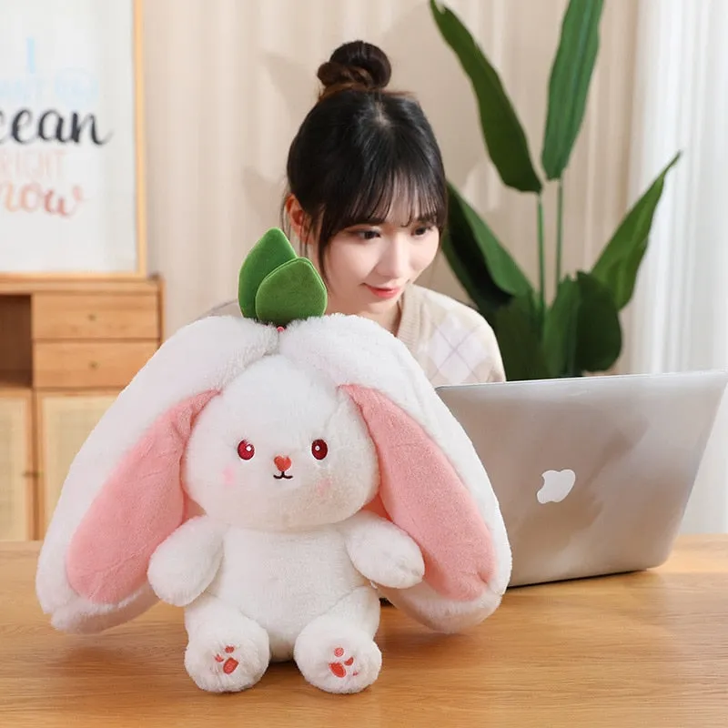 Magical Carrot to Rabbit Transformation - 18CM Cute Bunny Plush Toy with Long Ears, a Kawaii Kids' Must-Have