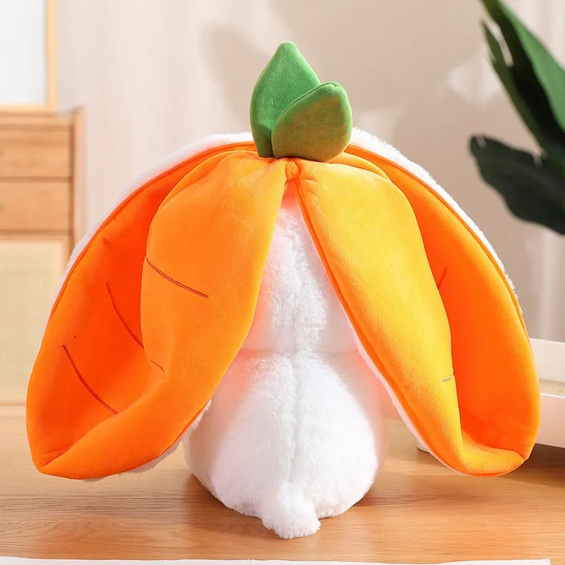 Magical Carrot to Rabbit Transformation - 18CM Cute Bunny Plush Toy with Long Ears, a Kawaii Kids' Must-Have