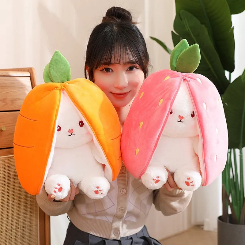 Magical Carrot to Rabbit Transformation - 18CM Cute Bunny Plush Toy with Long Ears, a Kawaii Kids' Must-Have