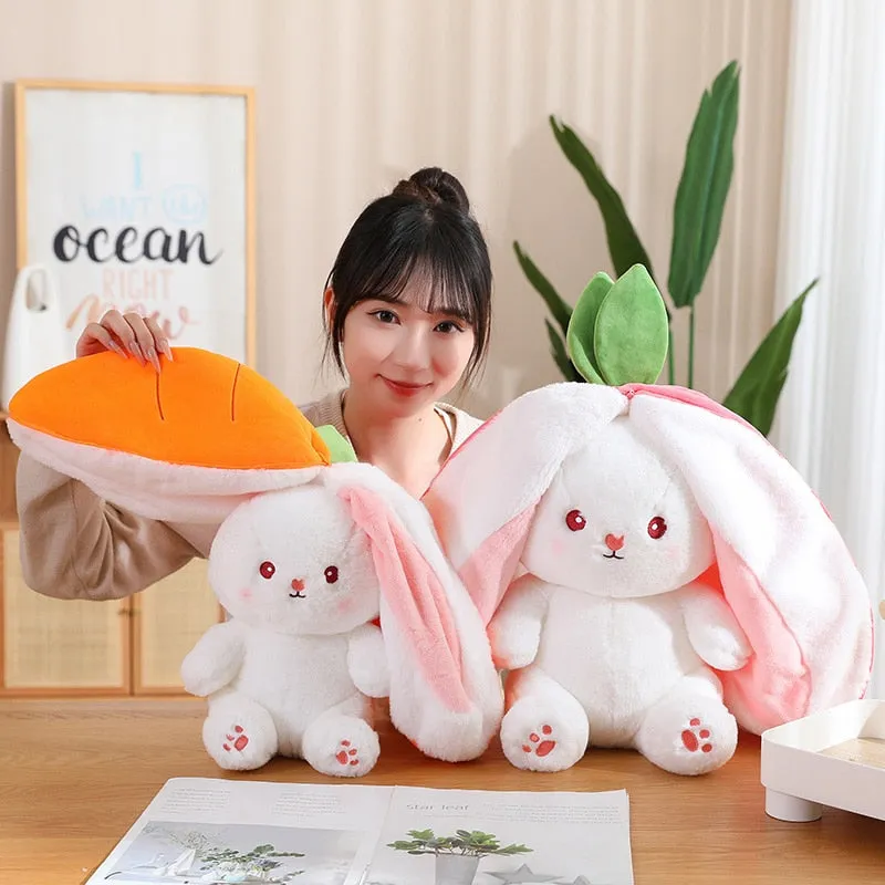 Magical Carrot to Rabbit Transformation - 18CM Cute Bunny Plush Toy with Long Ears, a Kawaii Kids' Must-Have