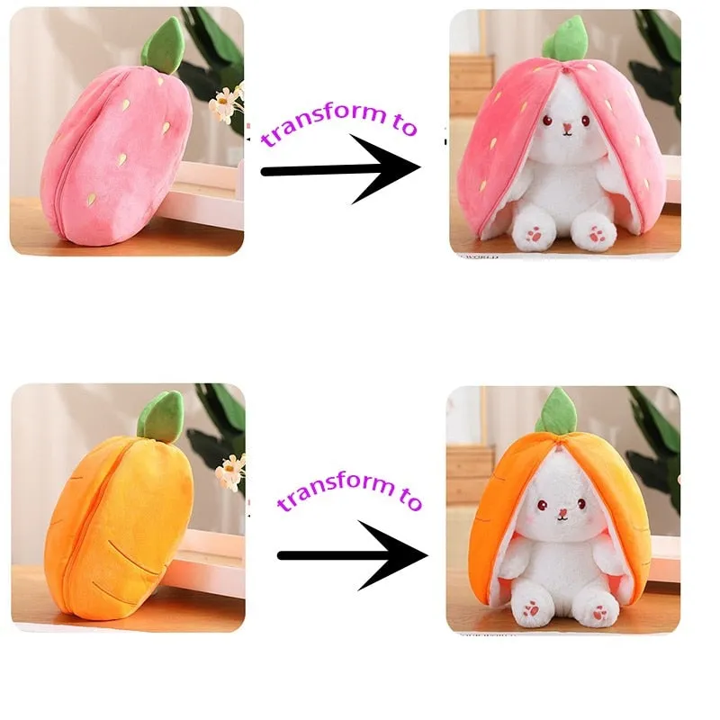 Magical Carrot to Rabbit Transformation - 18CM Cute Bunny Plush Toy with Long Ears, a Kawaii Kids' Must-Have