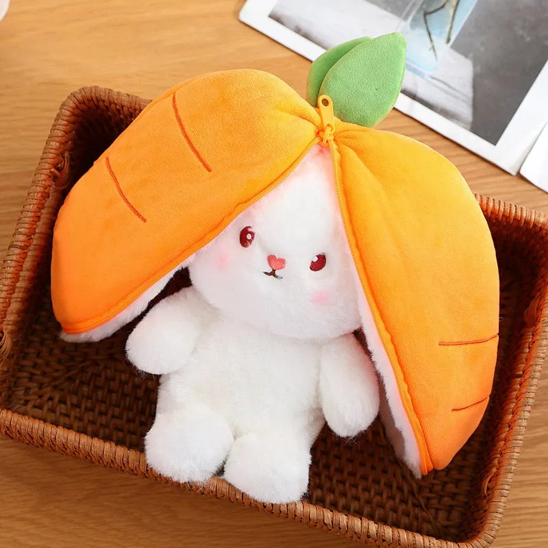 Magical Carrot to Rabbit Transformation - 18CM Cute Bunny Plush Toy with Long Ears, a Kawaii Kids' Must-Have