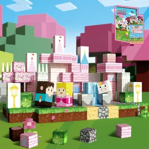 Magnetic Blocks 100 Pieces for Girl Kids, 3D Pink Magnet Cubes Castle Sensory Construction Building Toys for Toddlers, Magnetic Tiles Stacking Toys Games for Ages 3-12