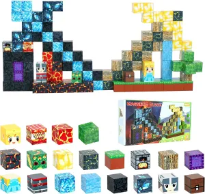 Magnetic Blocks, 3D Building Toys Set for Kids,Sensory Magnetic Cubes for Montessori Toddler,DIY Blocks Gift for Boys and Girls (128 PC Sword & Pickaxe)