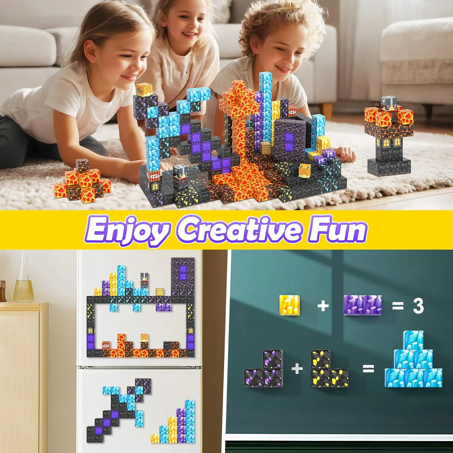 Magnetic Blocks - Build Mine Magnet World Magic Sword Portal Set, Building Toys Magnetic Tiles for Kids 3 , Classroom Must Haves Sensory Toddlers Toys Kids Games Gift for Boys & Girls 3-5 5-7
