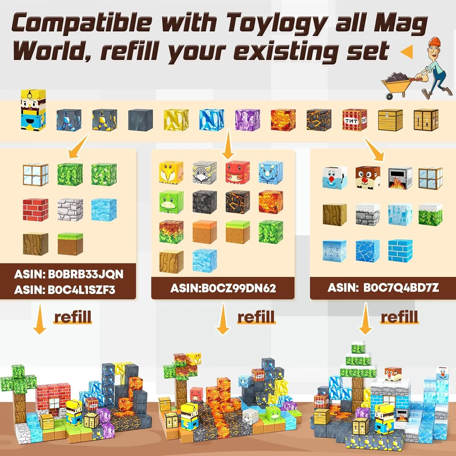 Magnetic Blocks-Build Mine Magnet World Pickaxe Edition Mine Pickaxe Caverns Kids Games Toddler Toys Magnetic Tiles for Boys & Girls Age 3-4 4-5 6-8, Sensory Outdoor Toys for Kids for 3 
