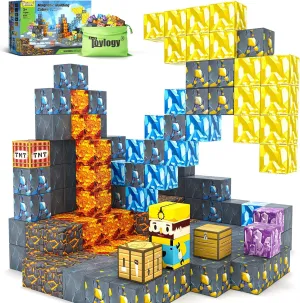 Magnetic Blocks-Build Mine Magnet World Pickaxe Edition Mine Pickaxe Caverns Kids Games Toddler Toys Magnetic Tiles for Boys & Girls Age 3-4 4-5 6-8, Sensory Outdoor Toys for Kids for 3 