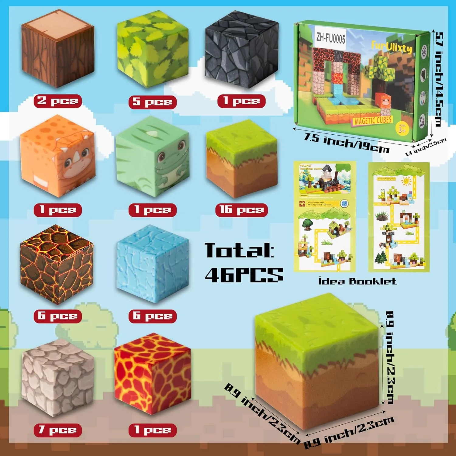Magnetic Blocks Building Toys for Kids Ages 3 ,Build 3D Magnetic Building Blocks Set Upgraded Learning Kit Kids Build Cubes, Montessori Sensory Toys & Educational(46pcs)
