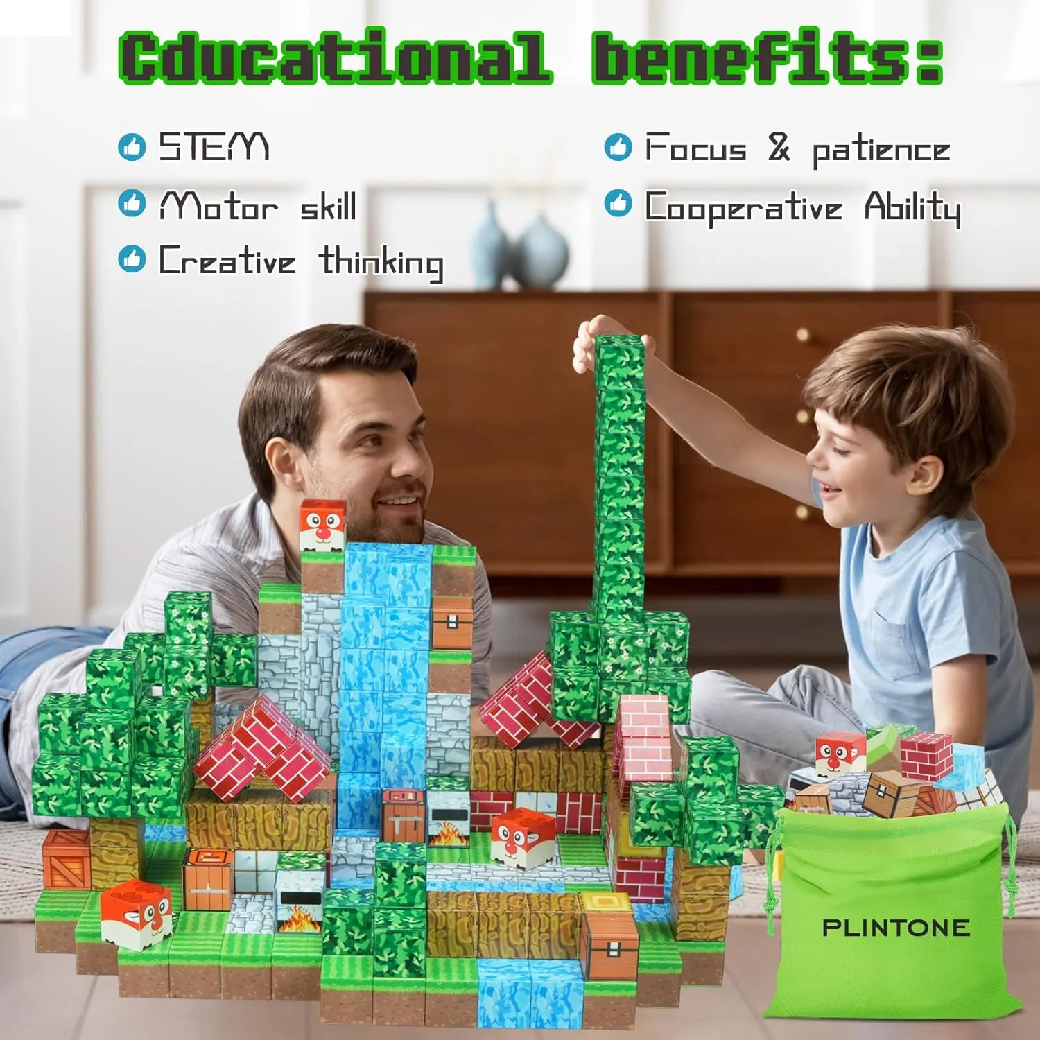 Magnetic Blocks - Magnet Building Cube Game, Jungle Expedition Building Blocks Set for Kids Ages 3 , STEM Montessori Stacking Toy, Sensory Tiles Building Gift for Toddlers