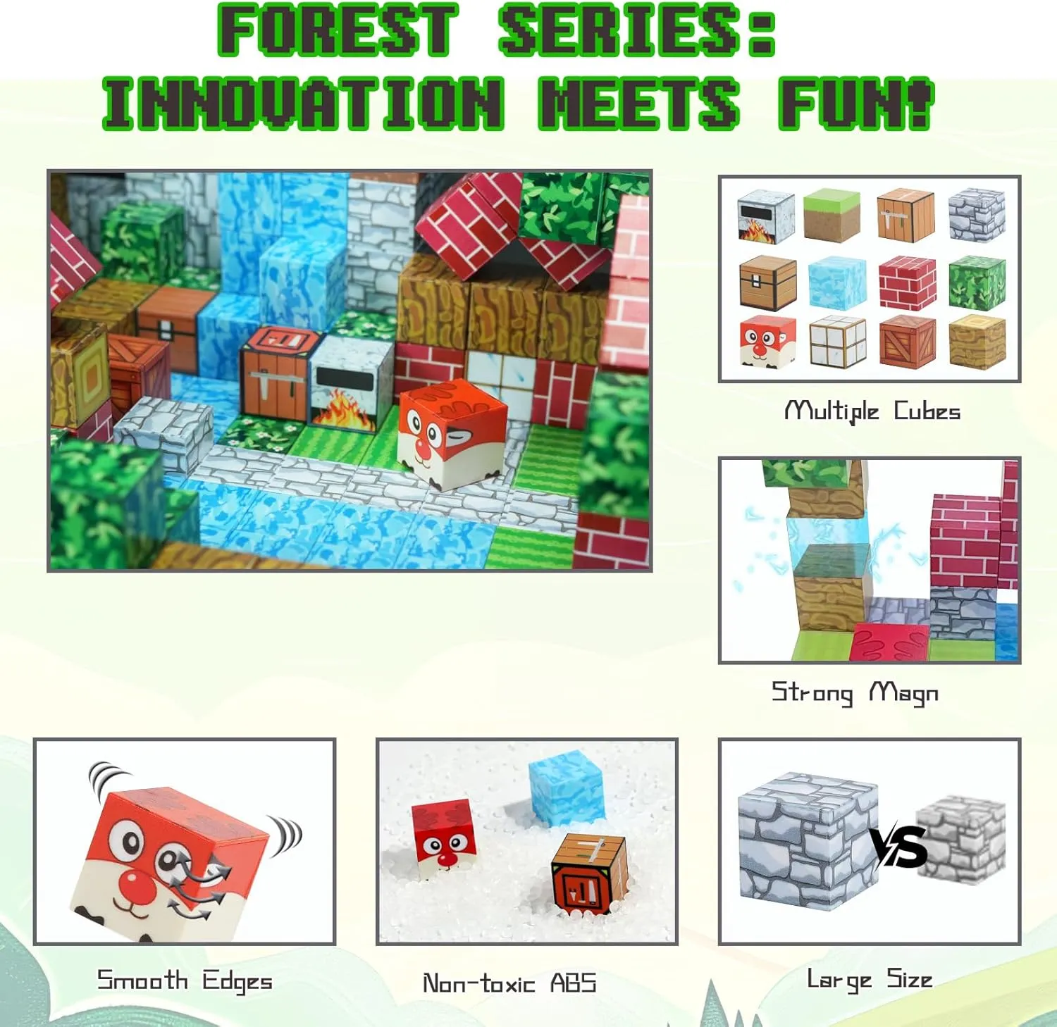 Magnetic Blocks - Magnet Building Cube Game, Jungle Expedition Building Blocks Set for Kids Ages 3 , STEM Montessori Stacking Toy, Sensory Tiles Building Gift for Toddlers