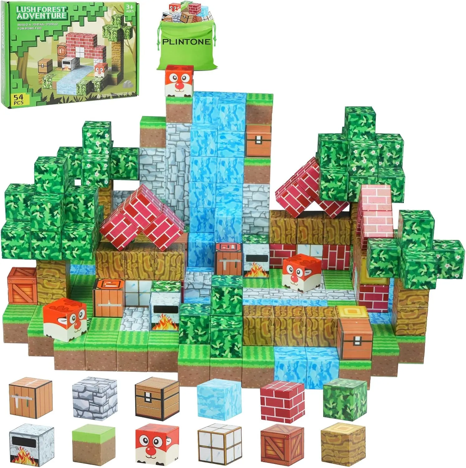 Magnetic Blocks - Magnet Building Cube Game, Jungle Expedition Building Blocks Set for Kids Ages 3 , STEM Montessori Stacking Toy, Sensory Tiles Building Gift for Toddlers