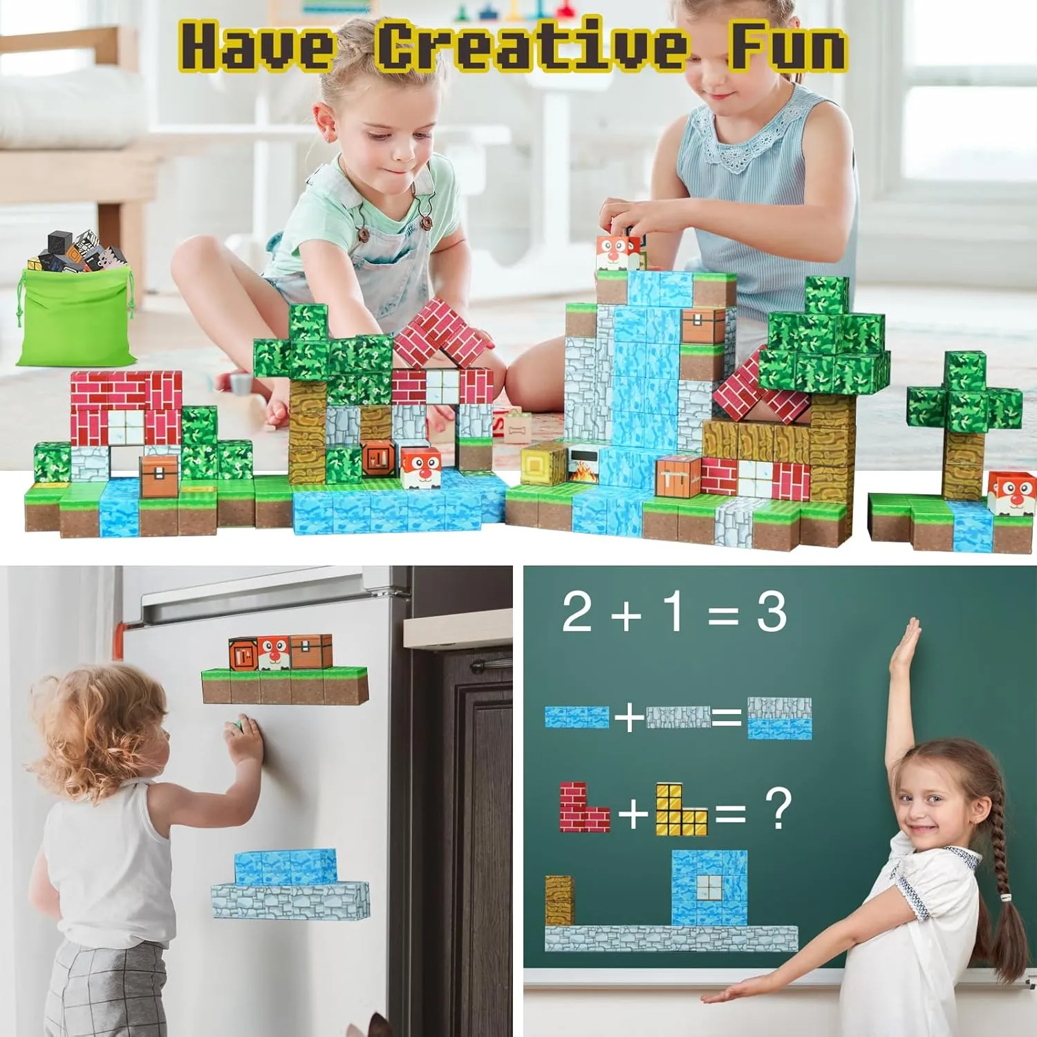 Magnetic Blocks - Magnet Building Cube Game, Jungle Expedition Building Blocks Set for Kids Ages 3 , STEM Montessori Stacking Toy, Sensory Tiles Building Gift for Toddlers