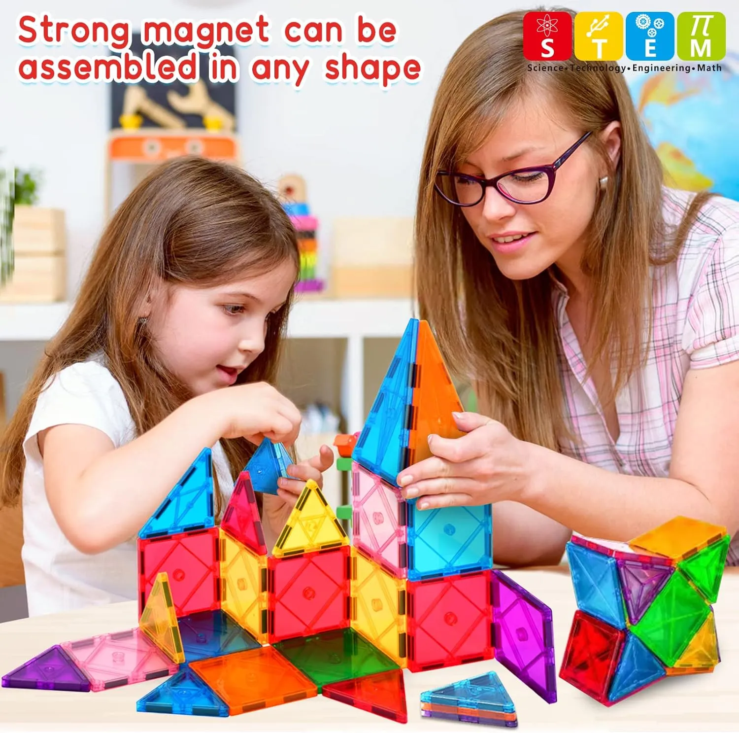Magnetic Building Blocks 3D Colorful Magnetic Tiles for Kids Ages 3-8, 34 Pieces, STEM Educational Construction Toys for Toddlers Boys Girls, Christmas Gifts