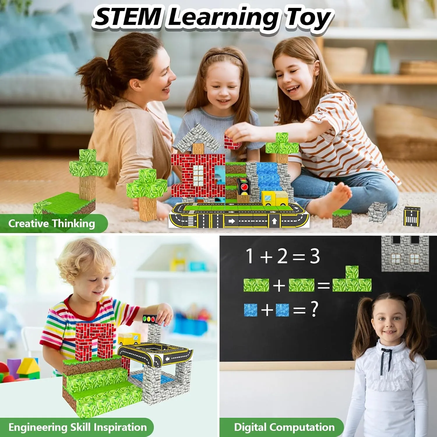 Magnetic Building Blocks for Kids Ages 4-8,Magnet STEM Sensory Toys-Tiles Road Track, Mine World Build Set, Christmas Birthday Gifts Toy