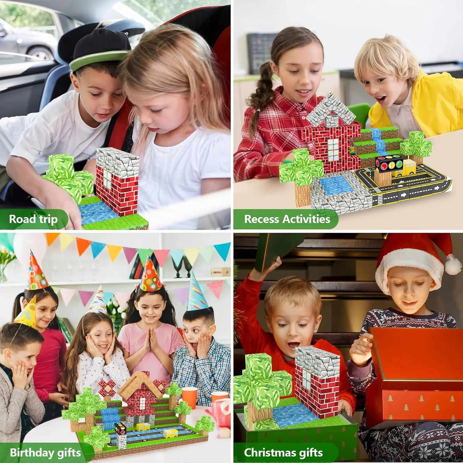 Magnetic Building Blocks for Kids Ages 4-8,Magnet STEM Sensory Toys-Tiles Road Track, Mine World Build Set, Christmas Birthday Gifts Toy
