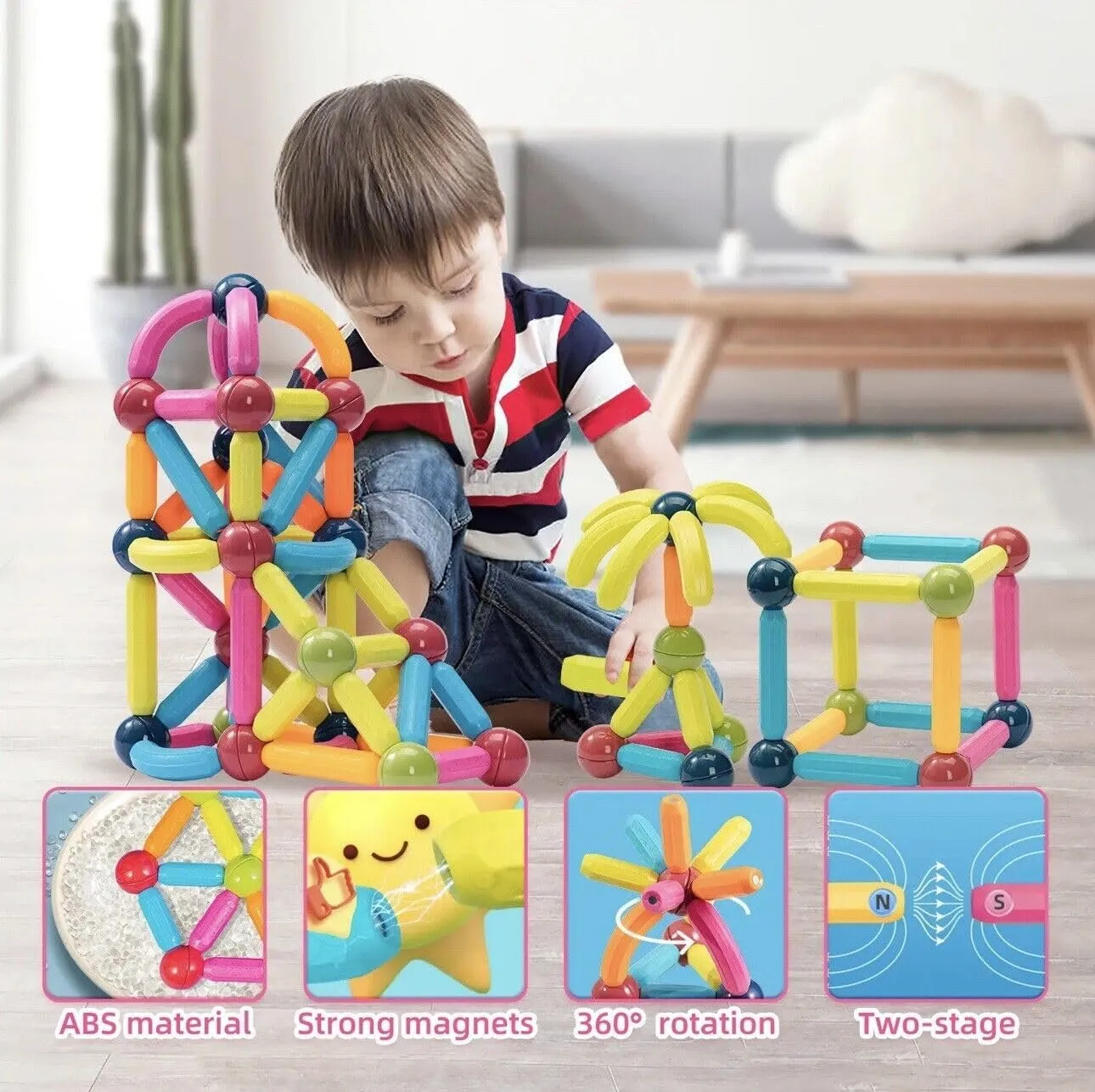 Magnetic Building Toys Colorful DIY STEM Educational Sensory Toy Building Blocks Sticks for Ages 3  Year Old Children Boy Girl Educational Construction Toy 3D 108 PCS