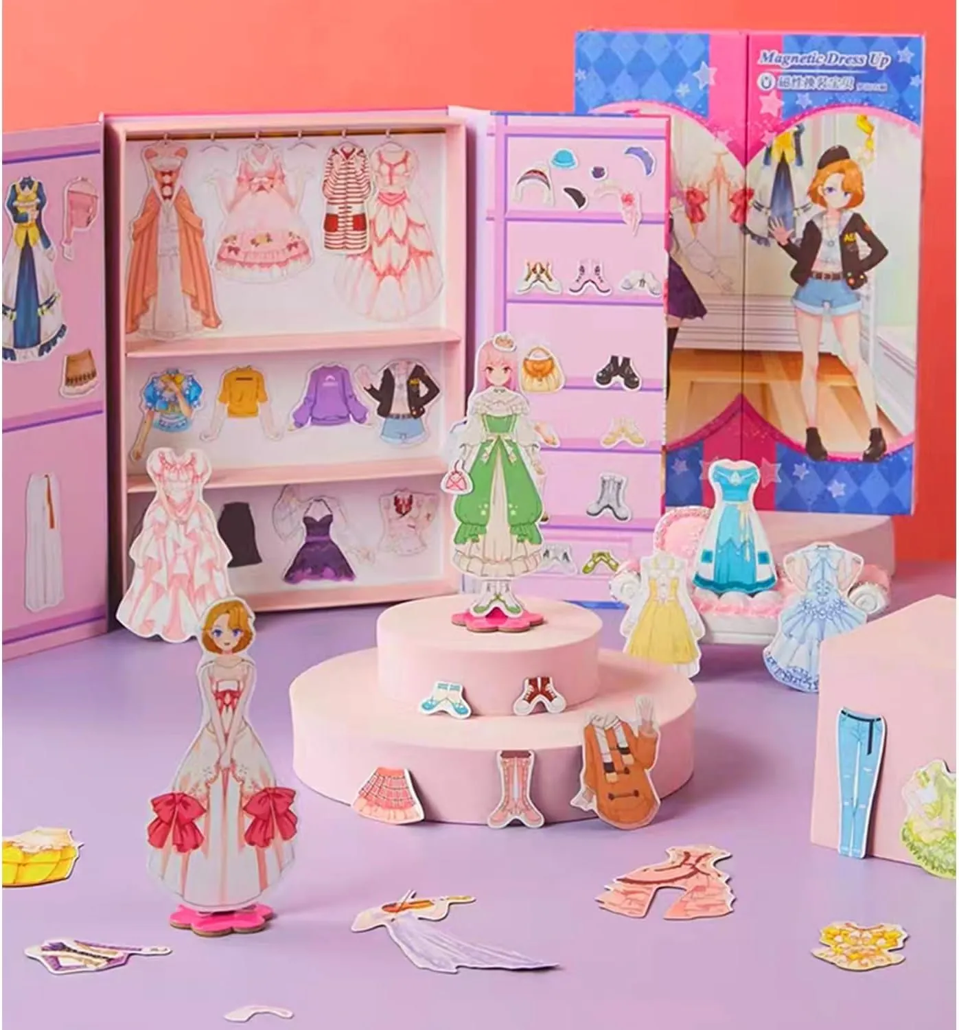 Magnetic Dress Up Paper Doll Pretend Play Game Toys,Dollhouse Magnet People Clothes Puzzles Development for 3  Year Old Girls Toddler,Preschool Learning Created Imagine Birthday Gift (A Set)