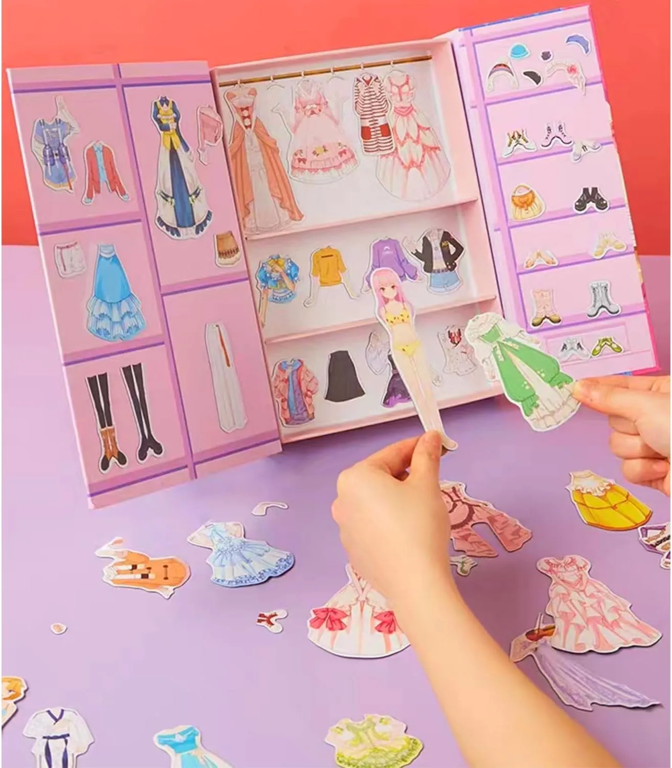 Magnetic Dress Up Paper Doll Pretend Play Game Toys,Dollhouse Magnet People Clothes Puzzles Development for 3  Year Old Girls Toddler,Preschool Learning Created Imagine Birthday Gift (A Set)