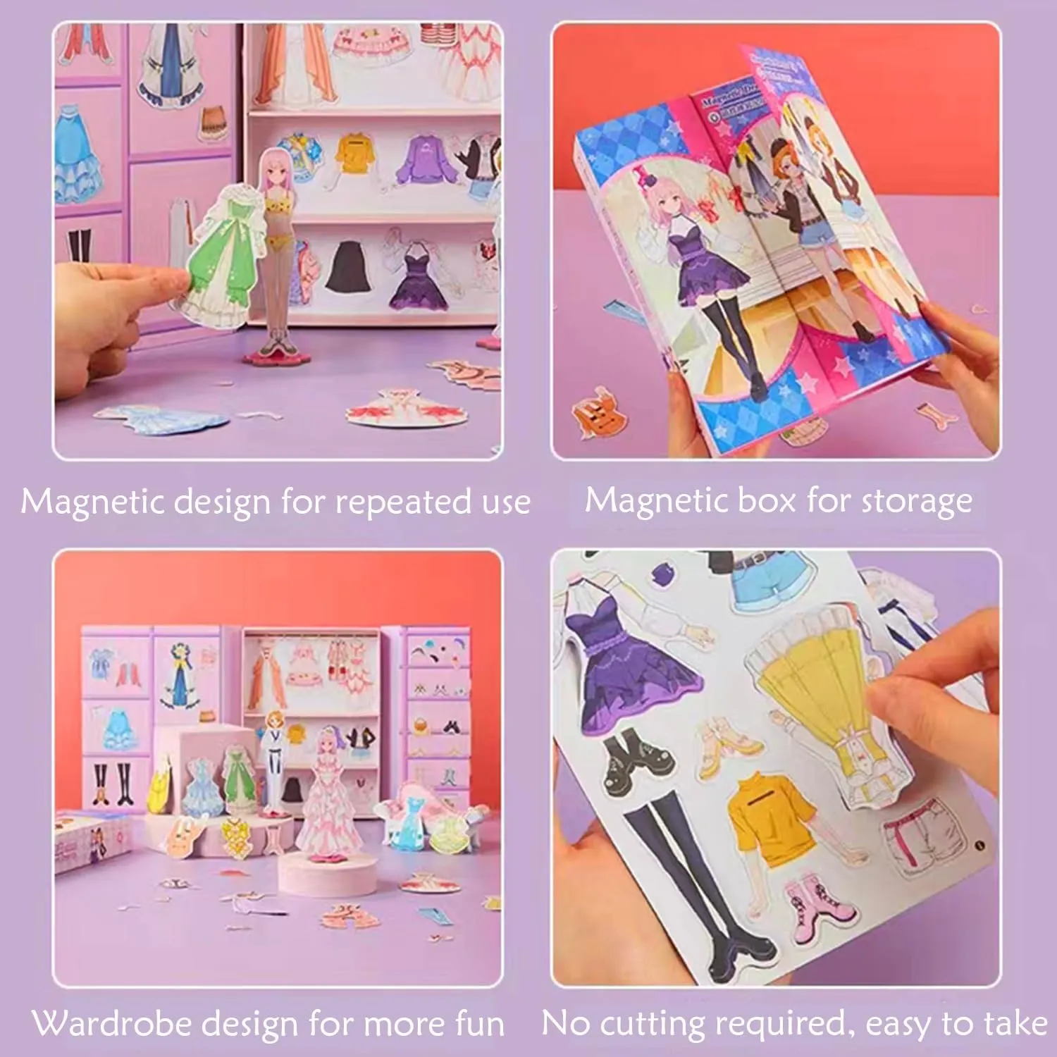 Magnetic Dress Up Paper Doll Pretend Play Game Toys,Dollhouse Magnet People Clothes Puzzles Development for 3  Year Old Girls Toddler,Preschool Learning Created Imagine Birthday Gift (A Set)