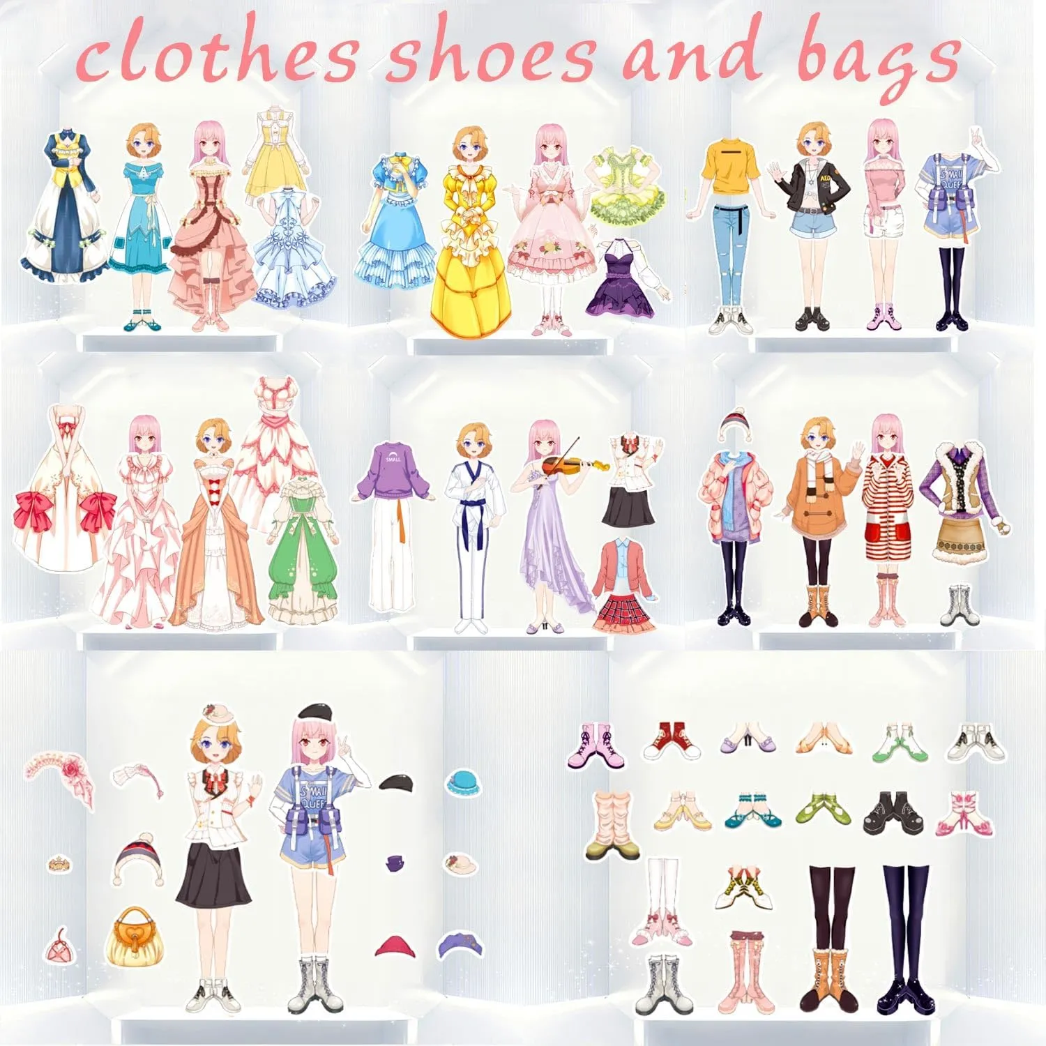 Magnetic Dress Up Paper Doll Pretend Play Game Toys,Dollhouse Magnet People Clothes Puzzles Development for 3  Year Old Girls Toddler,Preschool Learning Created Imagine Birthday Gift (A Set)