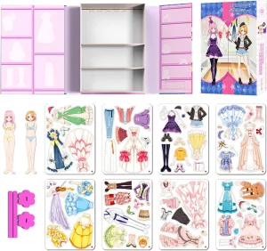 Magnetic Dress Up Paper Doll Pretend Play Game Toys,Dollhouse Magnet People Clothes Puzzles Development for 3  Year Old Girls Toddler,Preschool Learning Created Imagine Birthday Gift (A Set)