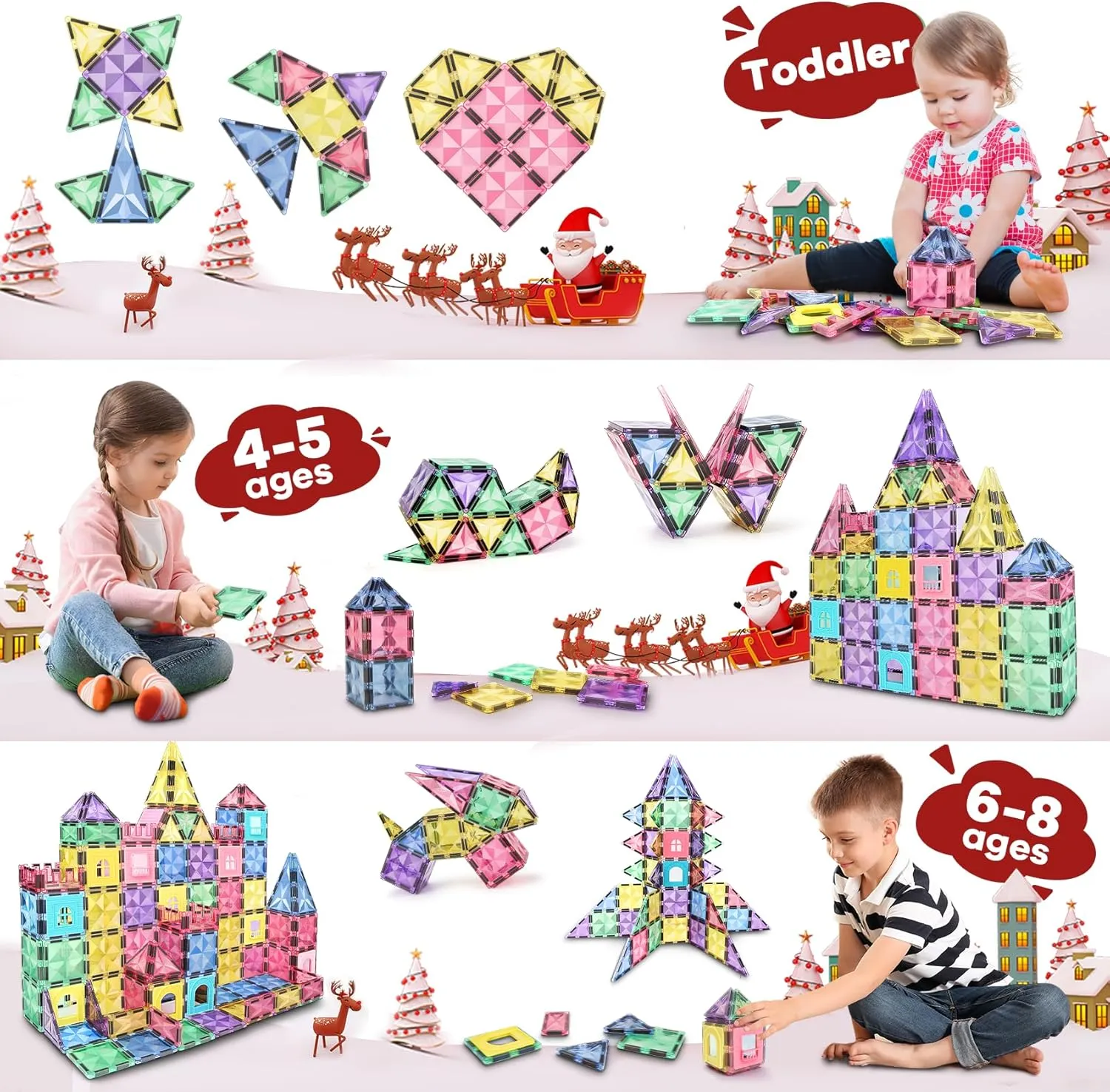 Magnetic Tiles, 120 Pcs Magnetic Building Blocks for Kids Ages 3 , STEM Toys, Clear 3D Blocks Construction Playboards for Boys & Girls, Preschool Learning Sensory Montessori Toys