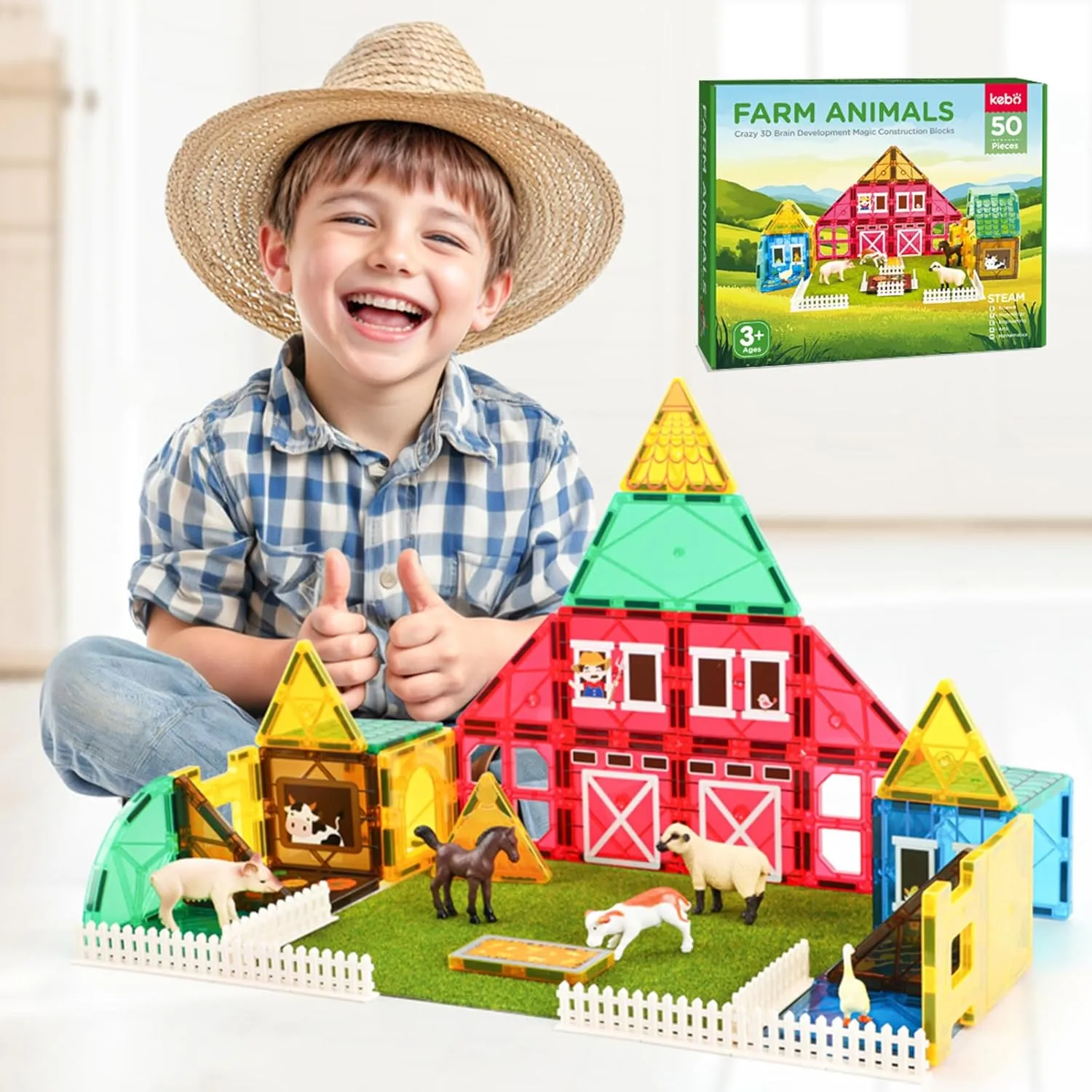 Magnetic Tiles Farm Animals for Toddlers Kids, Magnetic Blocks Building STEM Toys for 3  Year Old Boys Girls,Montessori Sensory Educational Magnet Tiles Stacking Toy