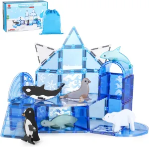 Magnetic Tiles for Kids 3-8, Frozen Toys Magnet Building Blocks Set with 6 Arctic Animals and Exquisite Pattern, Learning Educational Toy for Toddlers, Birthday Xmas Gifts for Boys and Girls