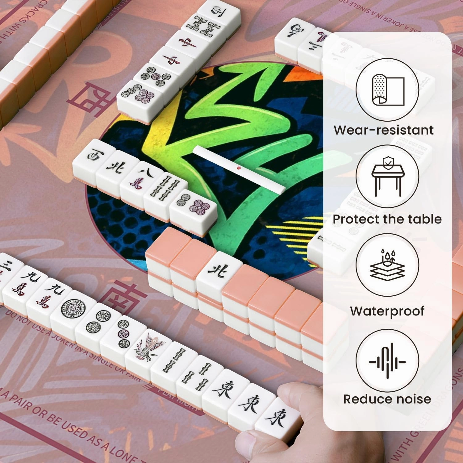 Mahjong Mat for Table Abstract bright graffiti bricks paint drips words graffiti style 31.5" x 31.5" Non-Slip Noise-Reducing Game Mat Premium Mahjong Accessories for Poker Dominoes Board Games