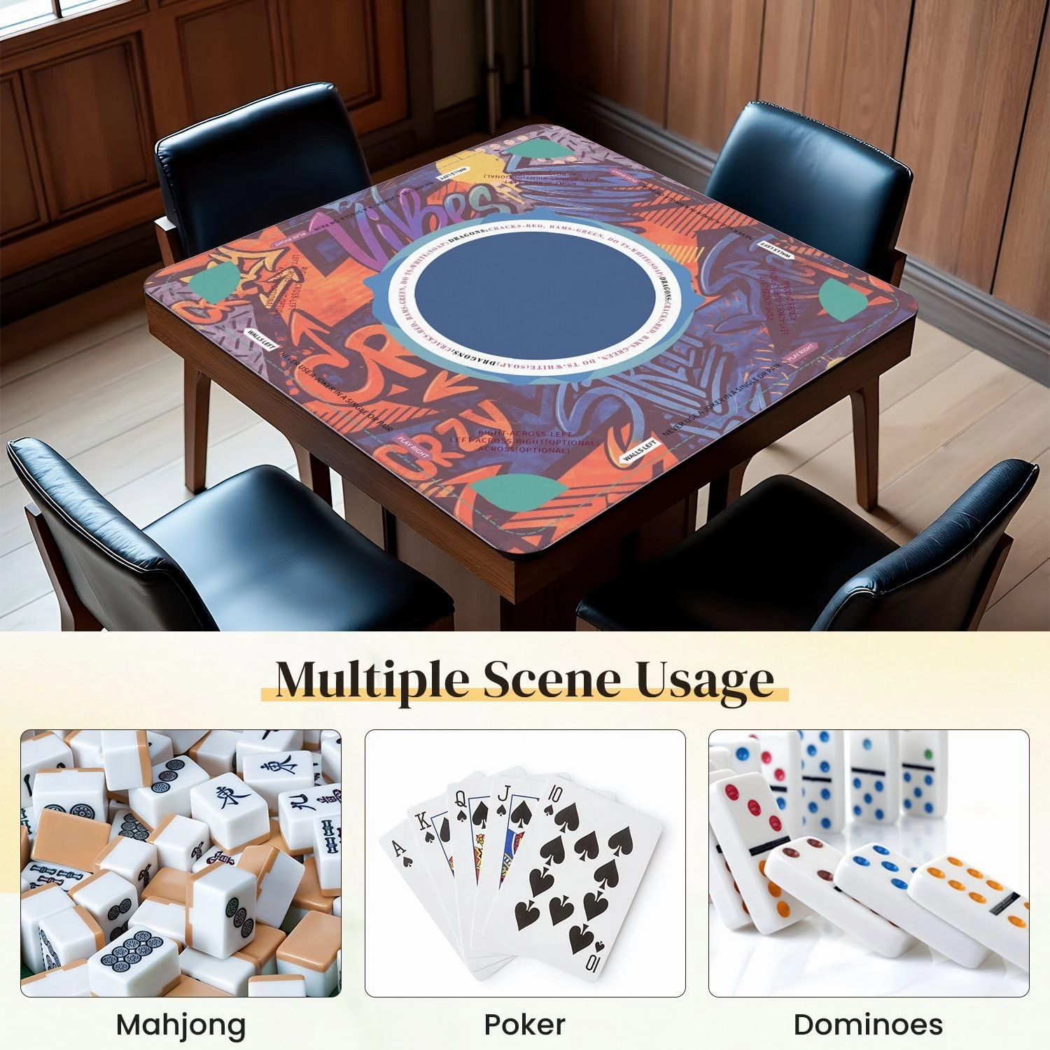 Mahjong Mat for Table Abstract bright graffiti bricks paint drips words graffiti style 31.5" x 31.5" Non-Slip Noise-Reducing Game Mat Premium Mahjong Accessories for Poker Dominoes Board Games
