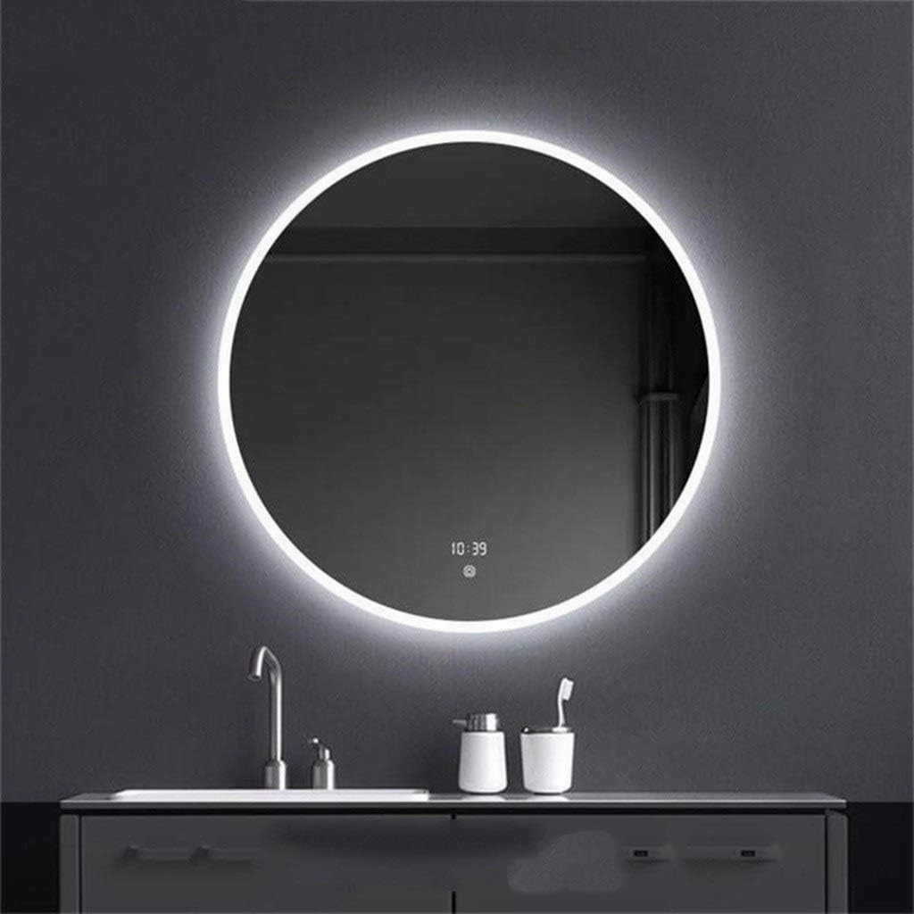 Makeup Mirror Dressing Mirror Wall Mirror Bathroom Small,Bathroom Wall Mounted Illuminated Mirrors Anti-Fog Time Temperature Makeup Mirror with Led Light Beauty Mirror
