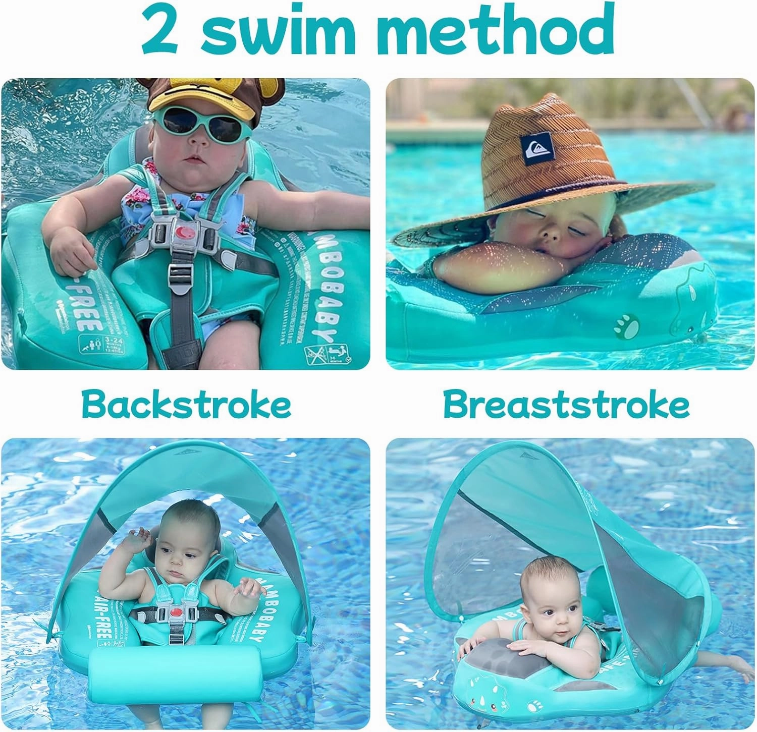 Mambobaby Float with Canopy and Tail New Upgraded Non-Inflatable Baby Pool Float Mambo Float Swim Trainer Solid Infant Swim Float Adjustable Pearl Foam Baby Swim Ring