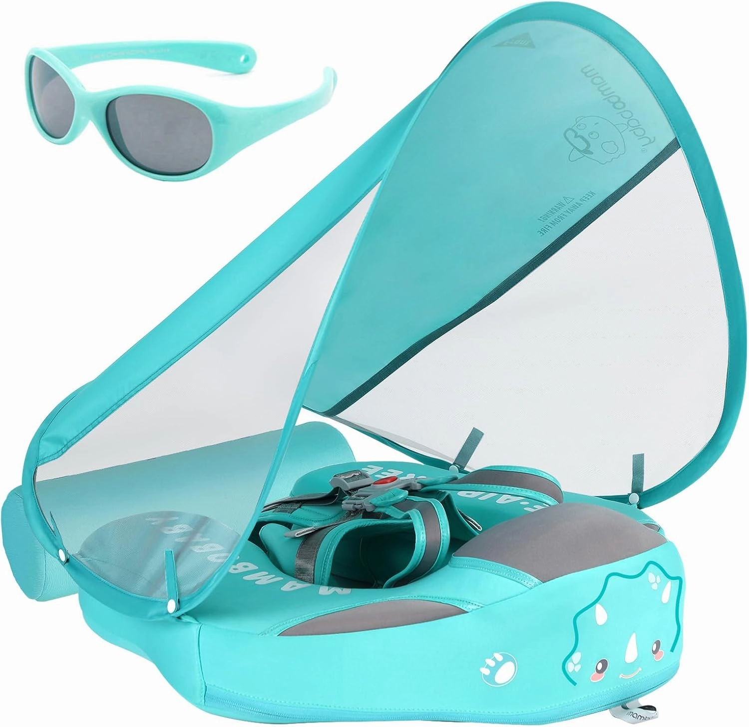 Mambobaby Float with Canopy and Tail New Upgraded Non-Inflatable Baby Pool Float Mambo Float Swim Trainer Solid Infant Swim Float Adjustable Pearl Foam Baby Swim Ring