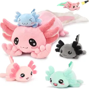 MaoGoLan 32 inch Large Axolotl Stuffed Animals, 5-in-1 Plush Axolotl Toys in Bulk for Kids Christmas Birthday Easter Valentine's Day Gift, Glow in The Dark