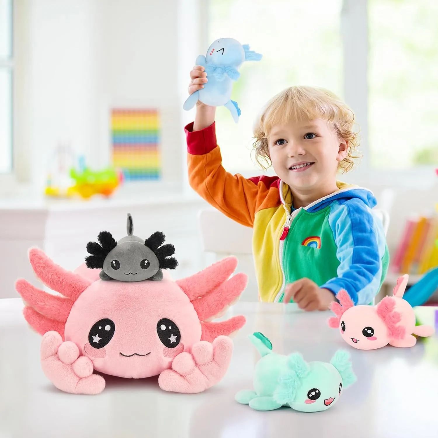 MaoGoLan 32 inch Large Axolotl Stuffed Animals, 5-in-1 Plush Axolotl Toys in Bulk for Kids Christmas Birthday Easter Valentine's Day Gift, Glow in The Dark