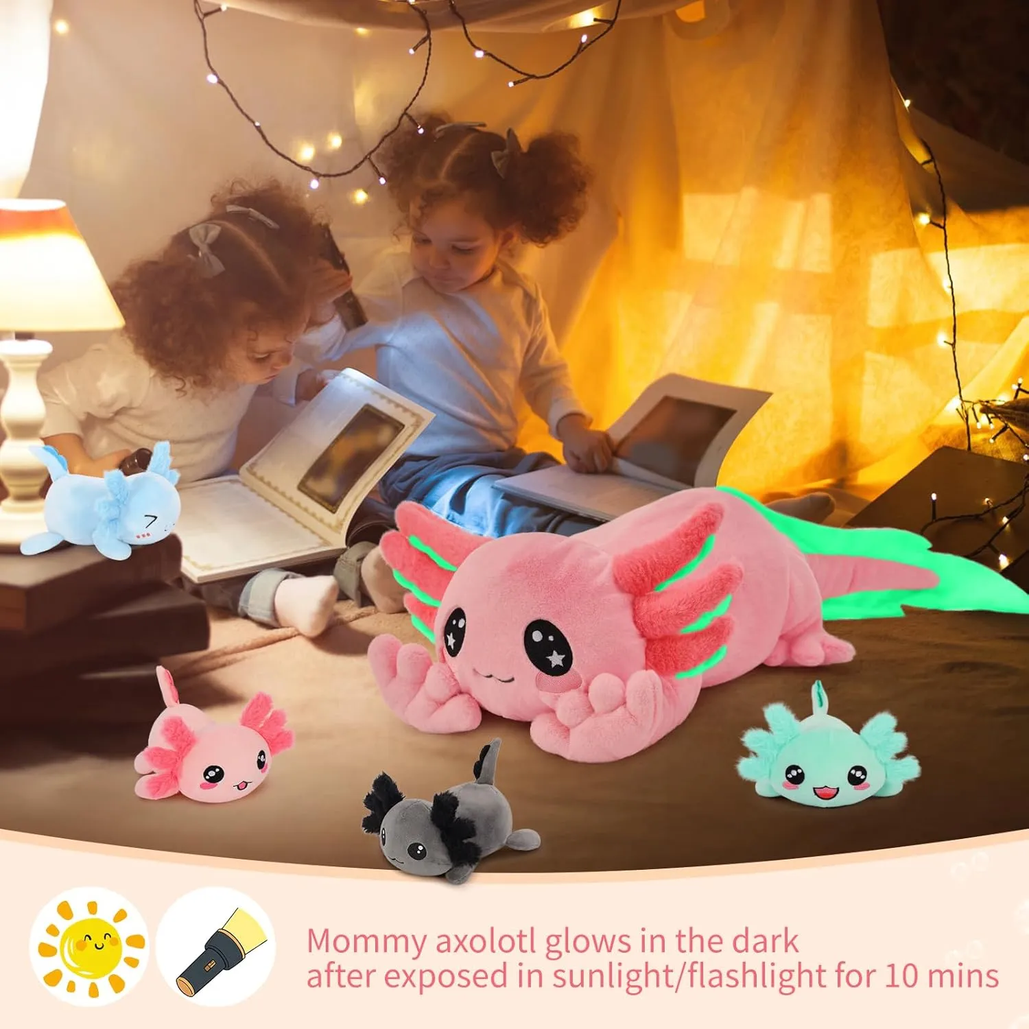 MaoGoLan 32 inch Large Axolotl Stuffed Animals, 5-in-1 Plush Axolotl Toys in Bulk for Kids Christmas Birthday Easter Valentine's Day Gift, Glow in The Dark