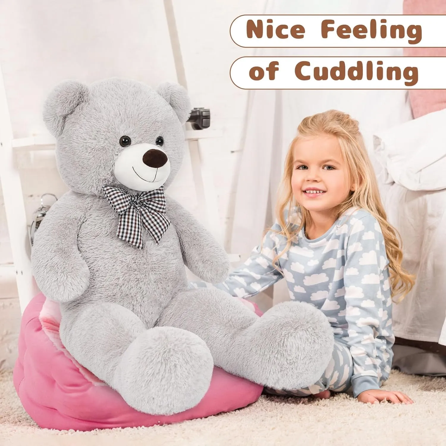 MaoGoLan Big Fluffy Gray Teddy Bear 39 inch Large Grey Stuffed Animal for Girlfriend Kids Boyfriend Teens