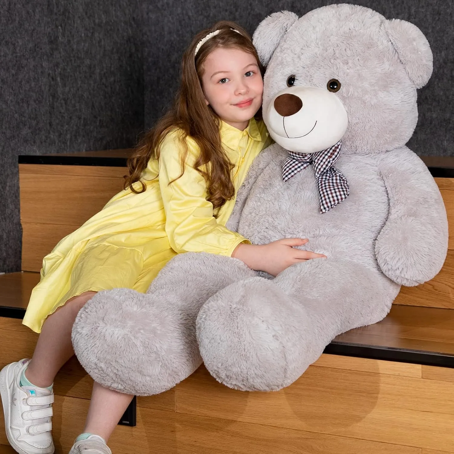 MaoGoLan Big Fluffy Gray Teddy Bear 39 inch Large Grey Stuffed Animal for Girlfriend Kids Boyfriend Teens